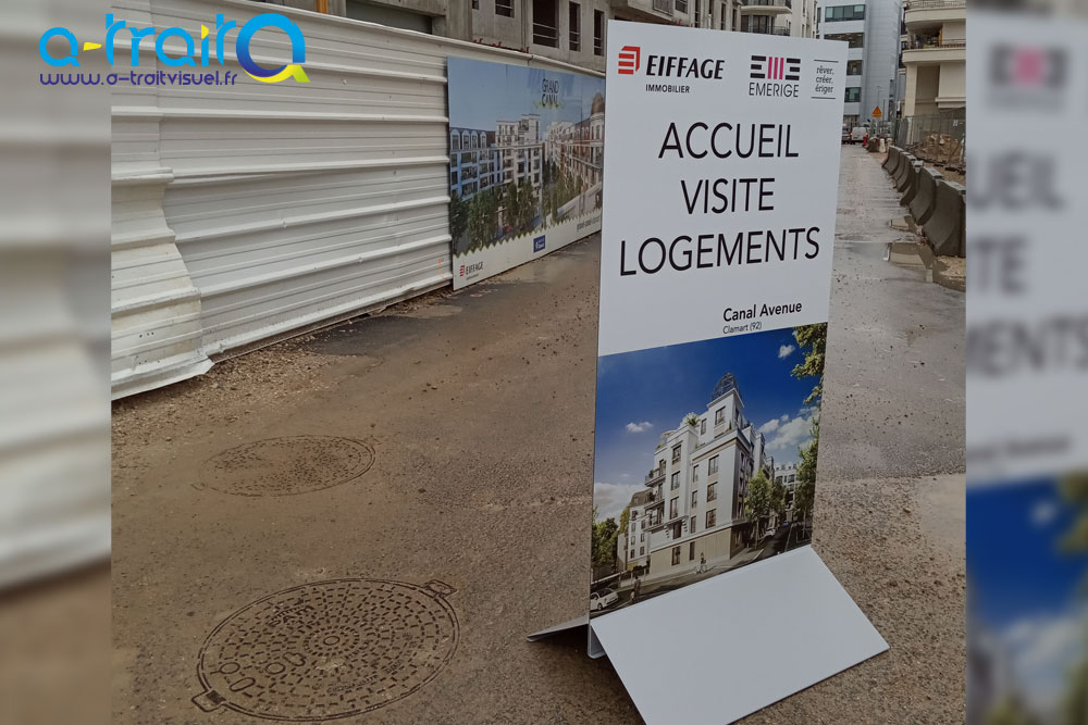 Panneau signalétique accueil client Eiffage Immobilier - Emerige. Clamart (92)