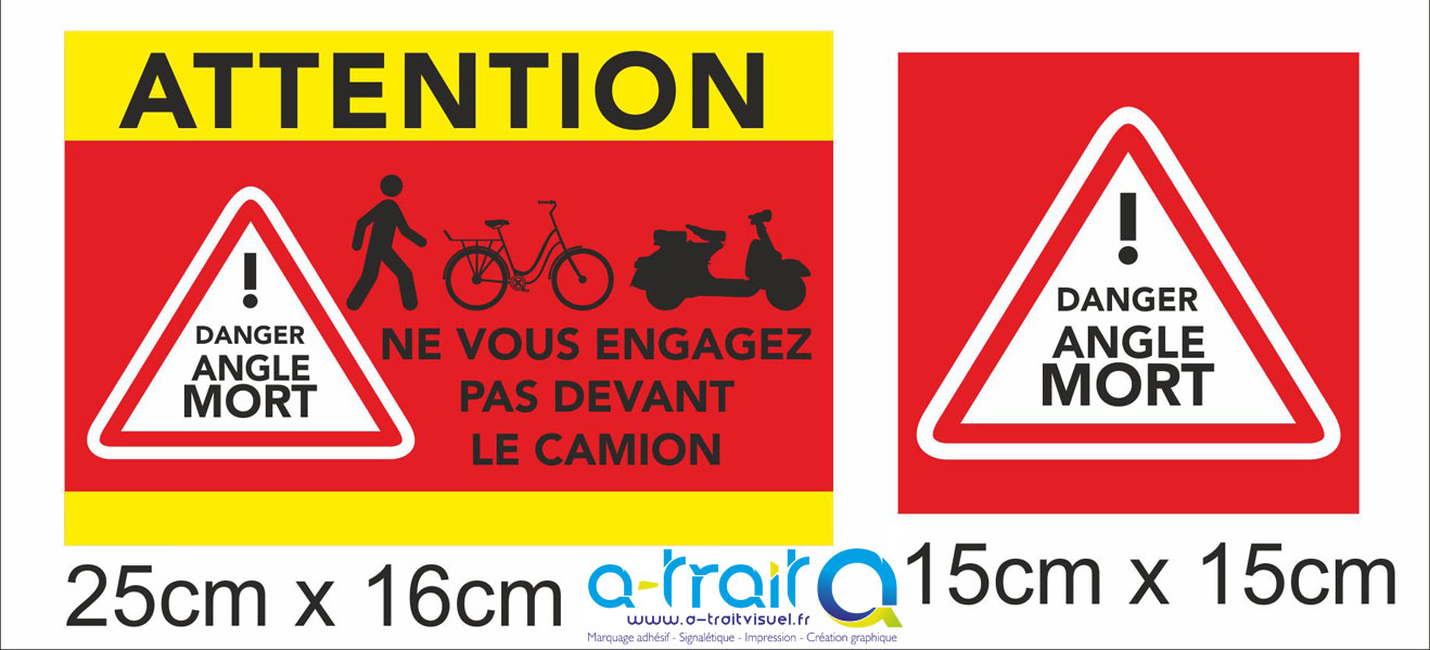 Adhésifs DANGER ANGLES MORTS Poids lourds/Bus Adhésifs DANGER ANGLES MORTS Poids lourds/Bus